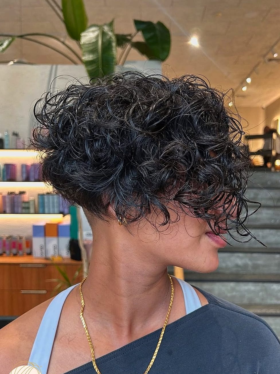 Curly Crop with Side Part