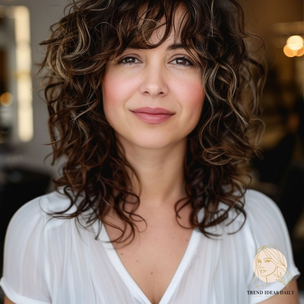 10 Stunning Hairstyles For Medium Length Curly Hair Worth Bookmarking Today 9 Easy Curly Shag with Fringe