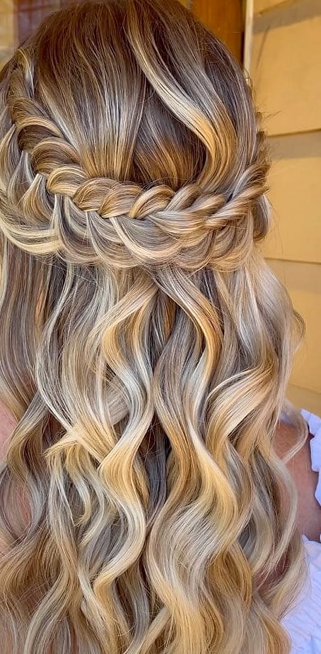 Elegant Half-Up, Half-Down Curls with Delicate Floral Accessory