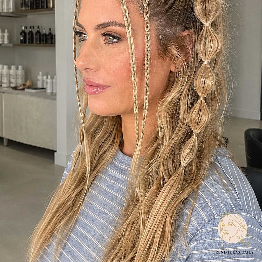 Festival Bubble Ponytail with Skinny Accent Braids