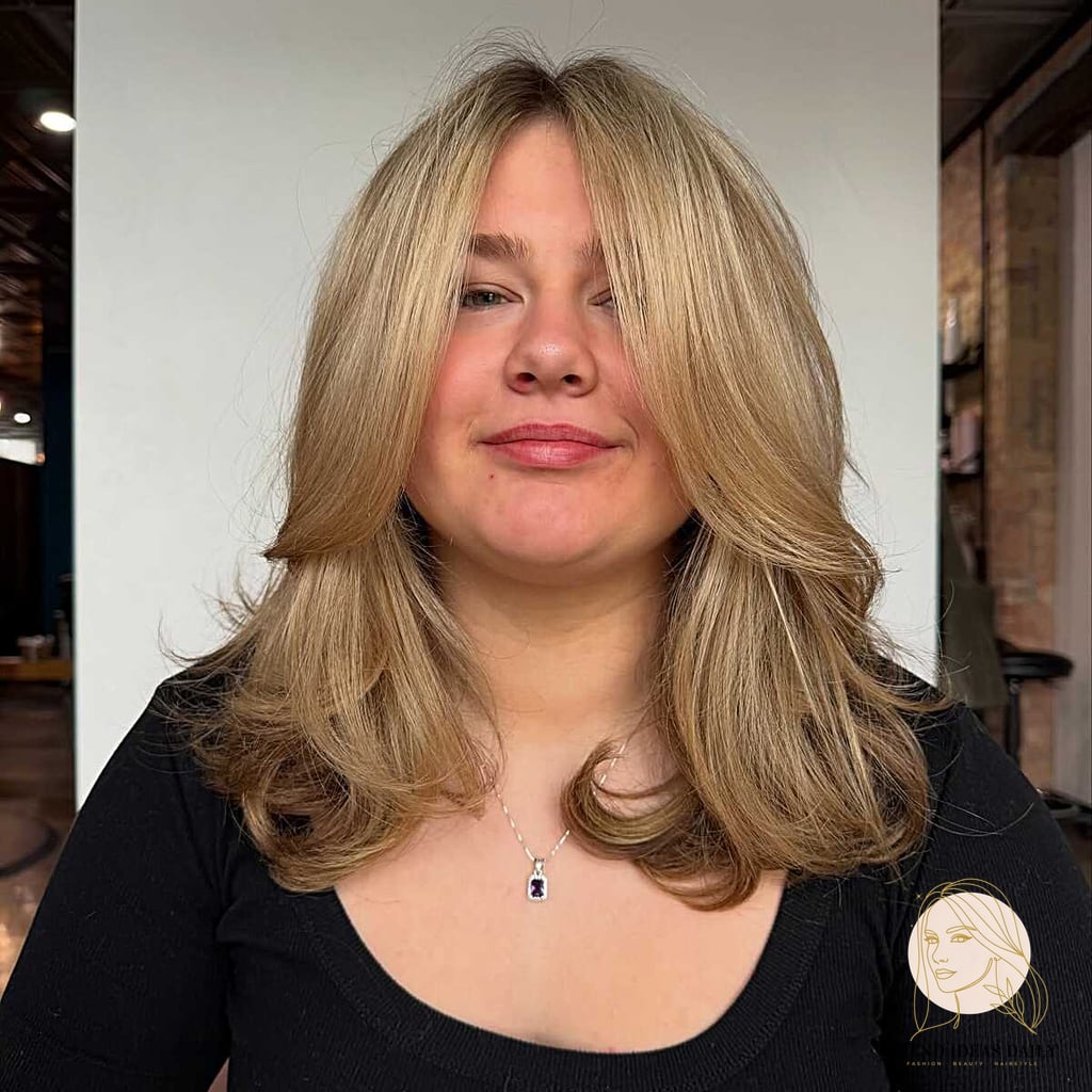 10 Cute Easy Hairstyles For Medium Length Hair for When You Need a Fresh Change 6 Golden Wheat Blowout with Curtain Bangs