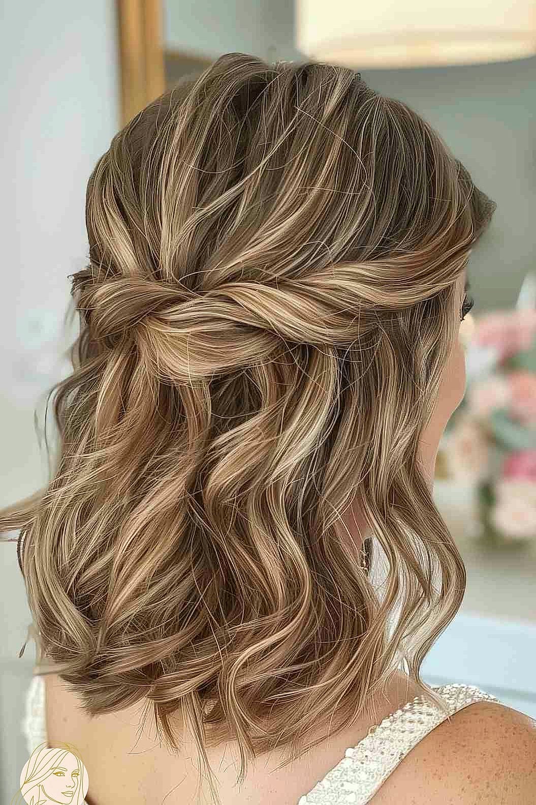 Half-Up Prom Hairstyle with Loose Waves and Floral Hairpin