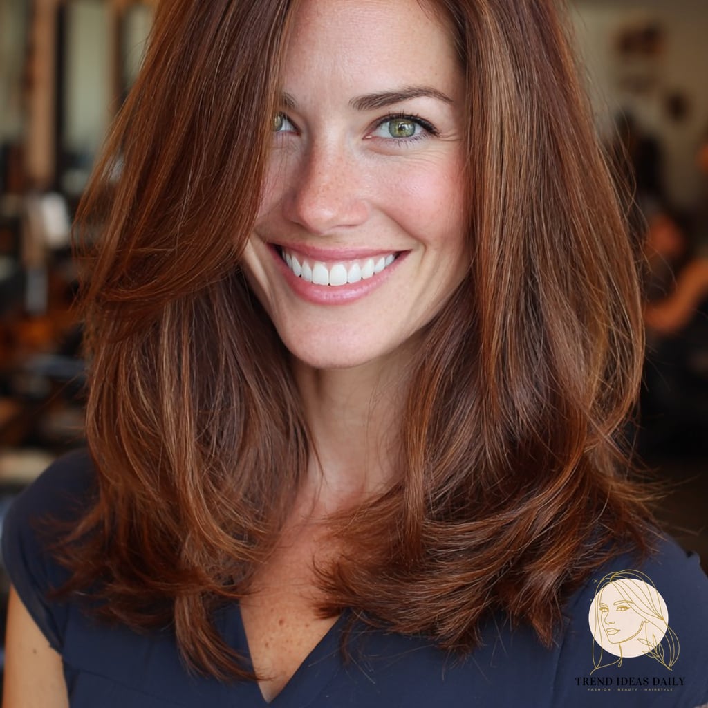 15 Cute Medium Hairstyles Looks That Will Seriously Inspire You 8 Lustrous Copper Bob with Swooping Layers