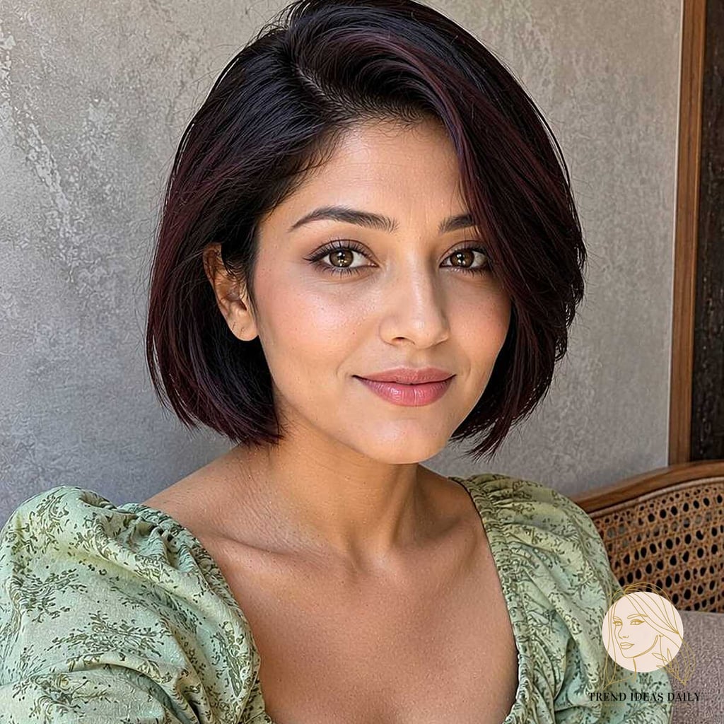 14 Stunning Easy Formal Hairstyles For Medium Hair Worth Bookmarking Today 9 The Plum-Kissed Smooth Bob