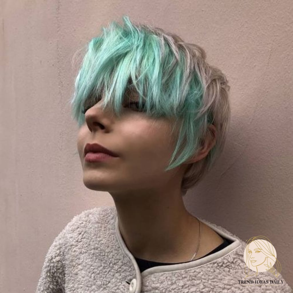 19 Cute Hair Colors For Short Hair for When You Need a Fresh Change 5 Shaggy Platinum-and-Mint Pixie