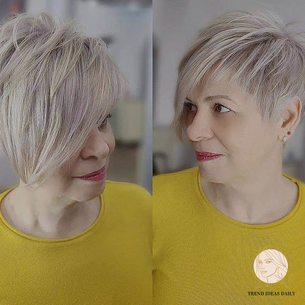 Side-Swept Pixie Cut with Very Long Bangs