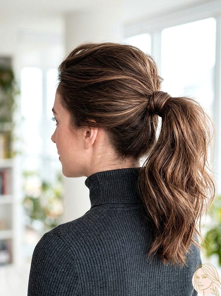 Sleek Ponytail with Wrapped Section