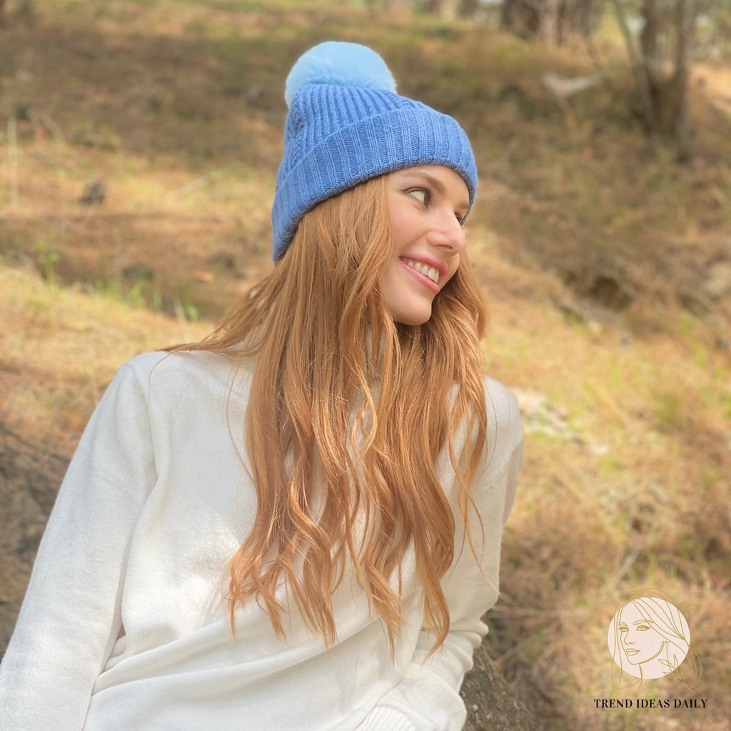 Soft Copper Waves with Cozy Blue Beanie