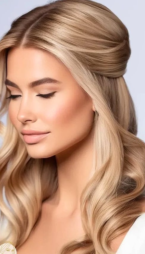 Soft Half-Up Style for Blonde Hair with Waves