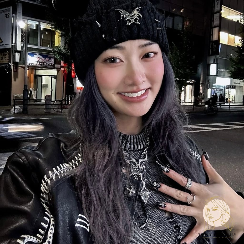 Sultry Smoky Lavender Waves Under Chic Beanie