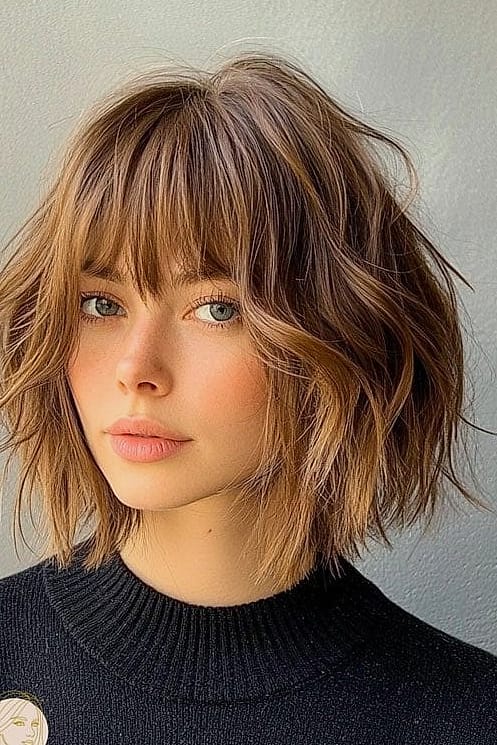 Textured Bob with Layered Waves for Fine Hair