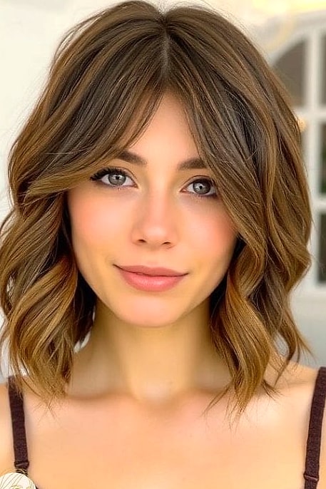 Wavy Bob with Curtain Bangs