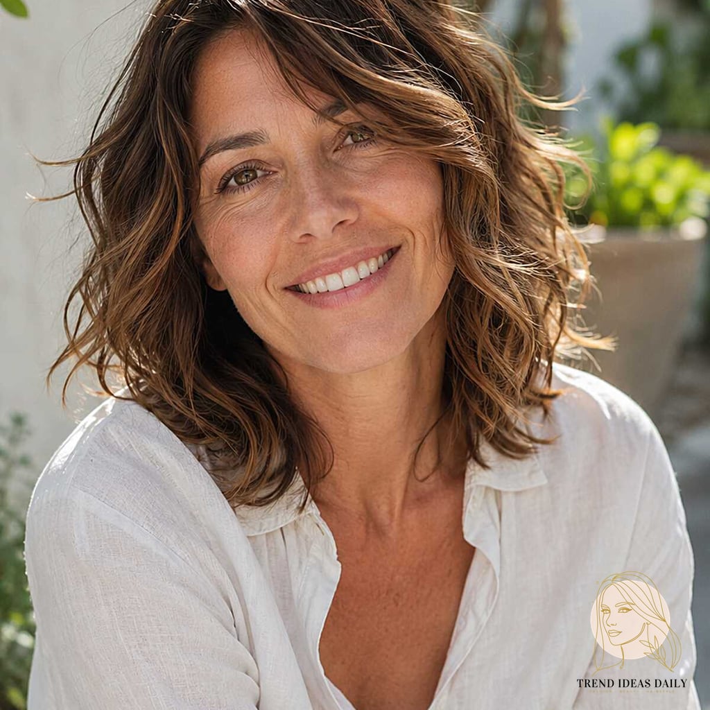 19 Cute Hair Colors For Short Hair for When You Need a Fresh Change 9 Wavy Collarbone Bob with Sun-Kissed Brunette Balayage