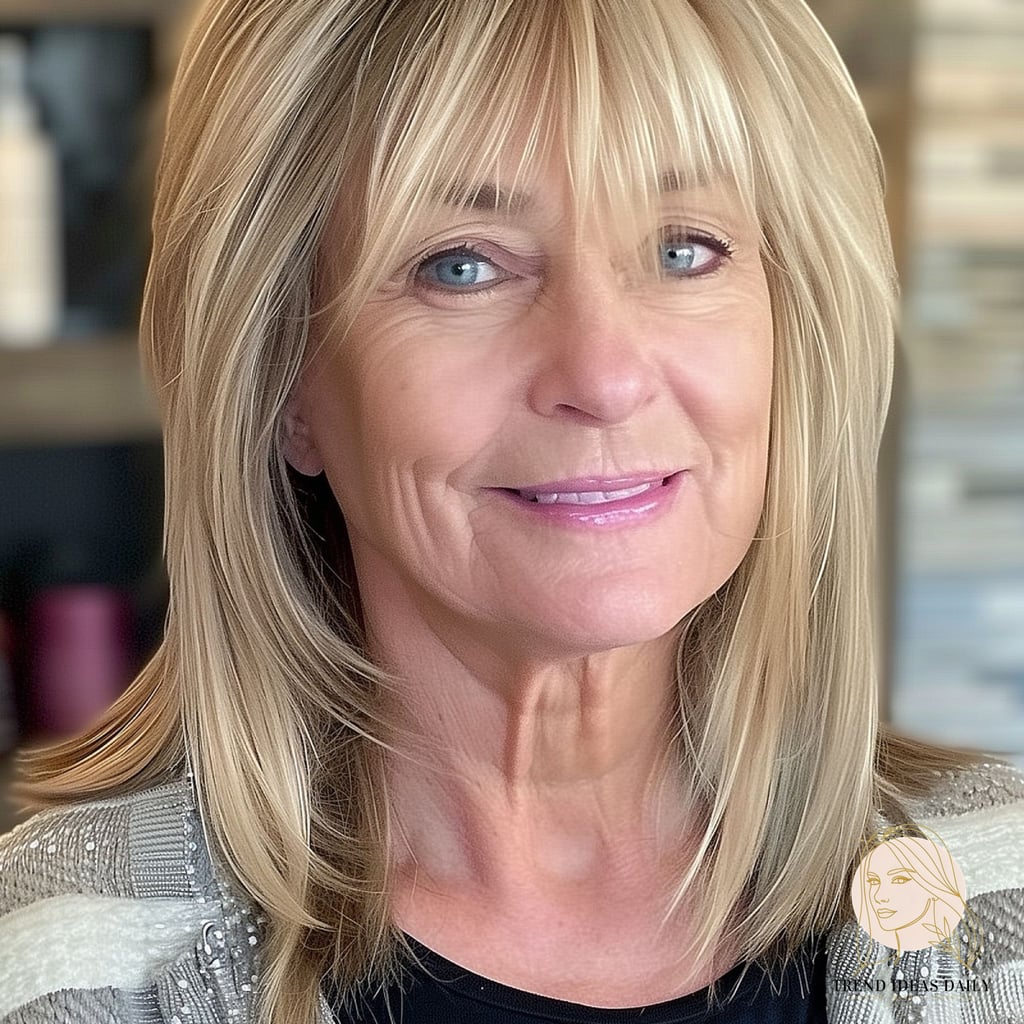 Youthful Shoulder-Length Straight Shag for Older Women